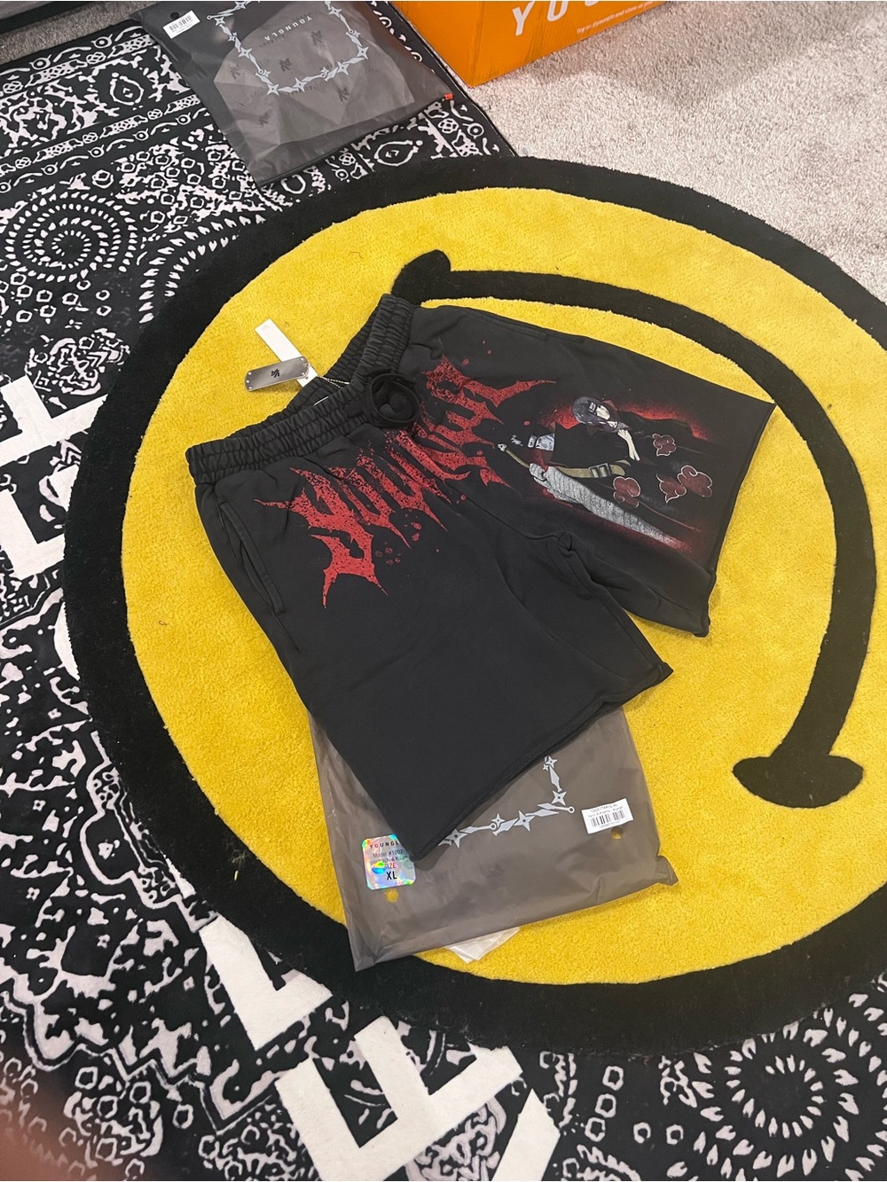 YoungLA Black Athletic Shorts with Red Graphic